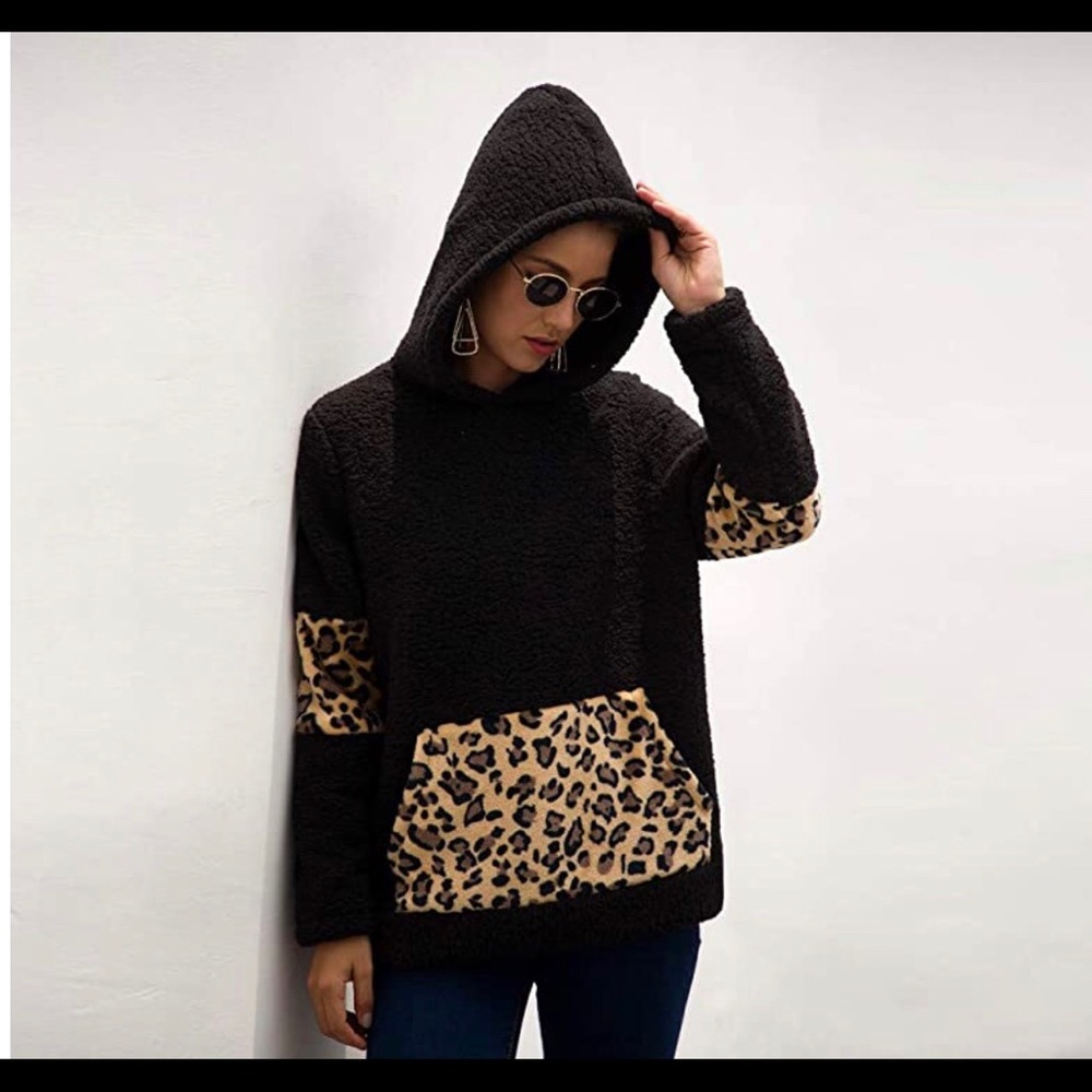 Clearance Leopard Print Plush Hoodie - Picture 2 of 5
